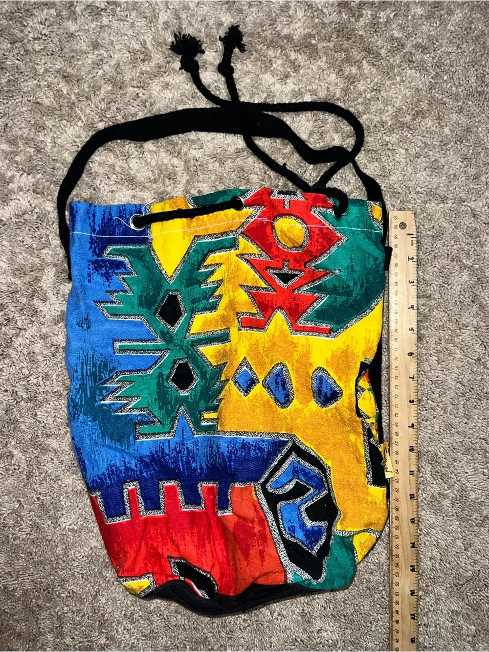 Accent Drawstring Canvas Style Bag with Aztec Southwestern Print